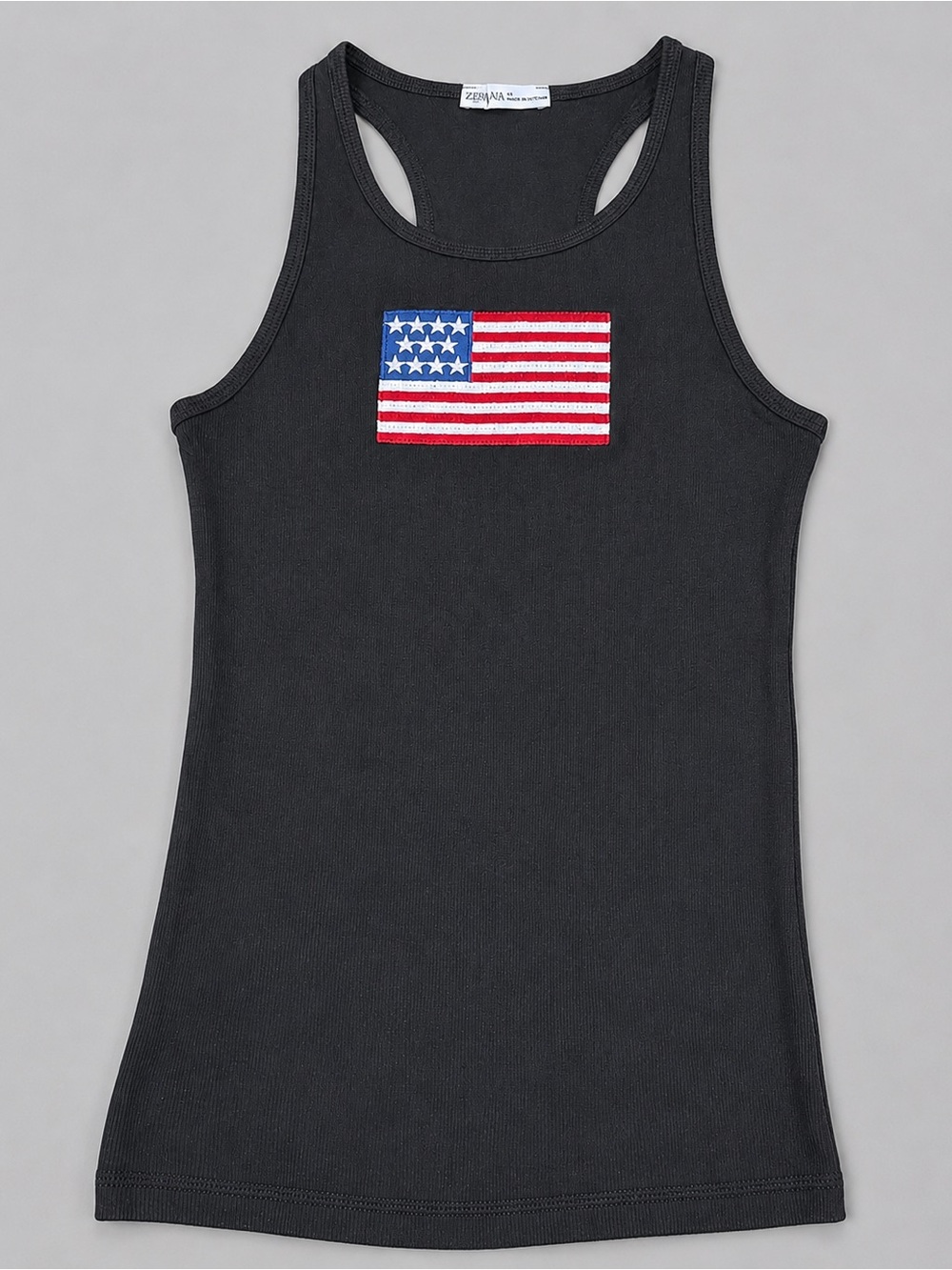 Zenana Outfitters Embroidered American Flag Racerback Tank Top Black Patriotic - Picture 6 of 7